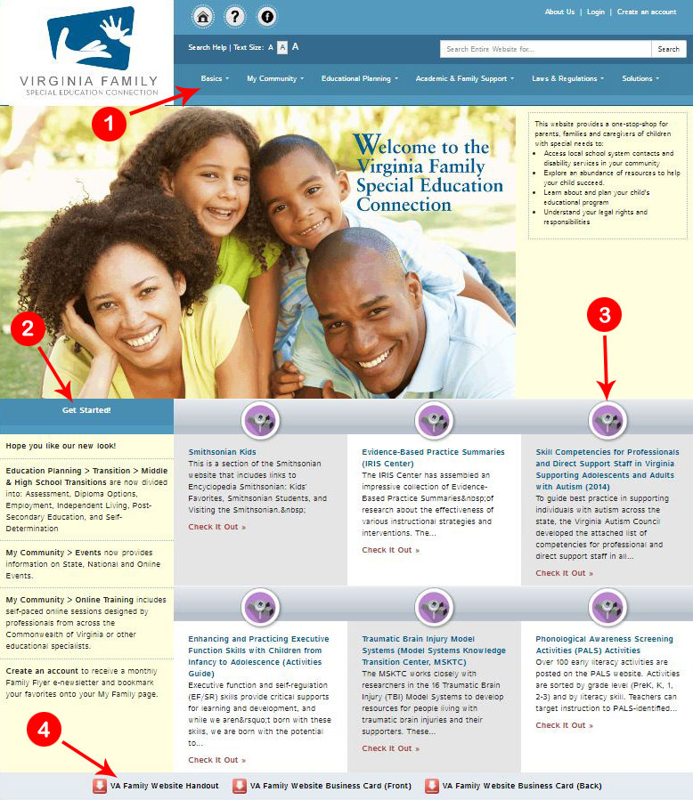 Screenshot of VA Family Home Page