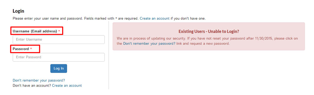 Screenshot of VA Family Login Page