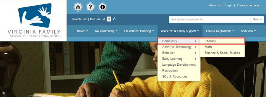 Screenshot of VA Family Navigation Menu