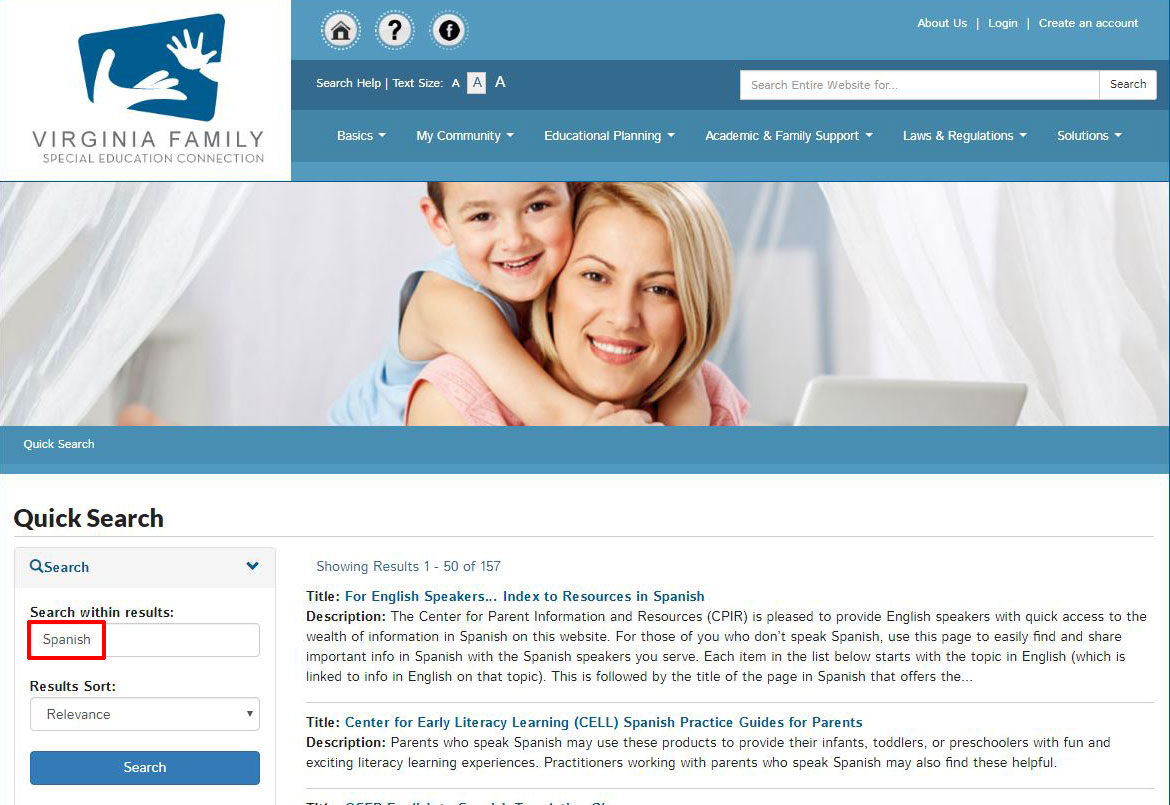 Screenshot of VA Family Search Section